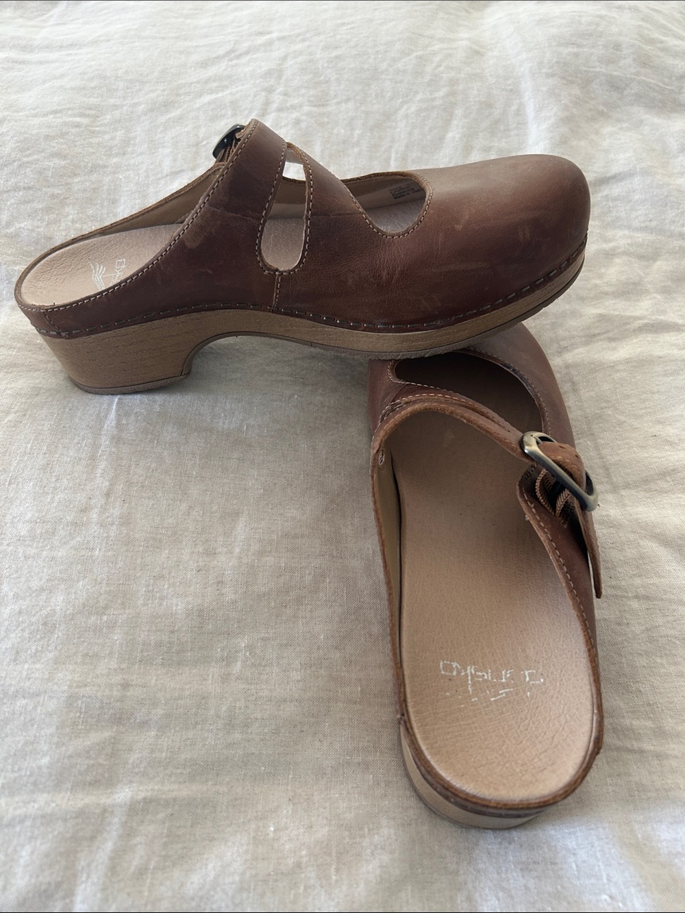 Dansko Brown Leather Mary Jane Clogs with Buckle - Picture 2 of 8
